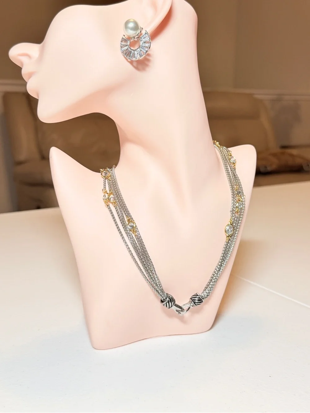 Italian Design 18Kt Gold Plated Silver and Gold Crystals Necklace